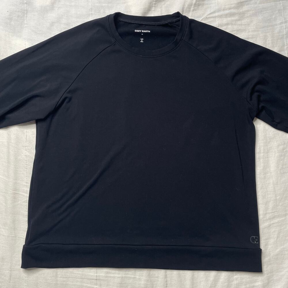 Cozy Earth Black Long Sleeve Crewneck Sweatshirt Medium Comfy Bamboo Loungewear - Picture 2 of 5
